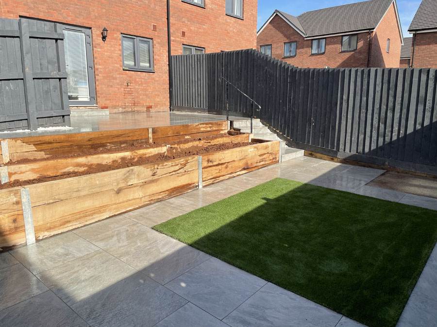 New garden patio with artificial grass